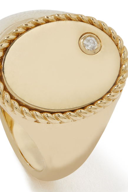 Oval Signet Ring, 18k Yellow Gold & Diamond